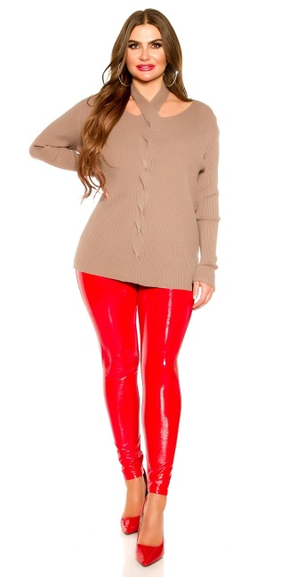 Curvy Girls! ribbrd jumper with neck holder Cappuccino